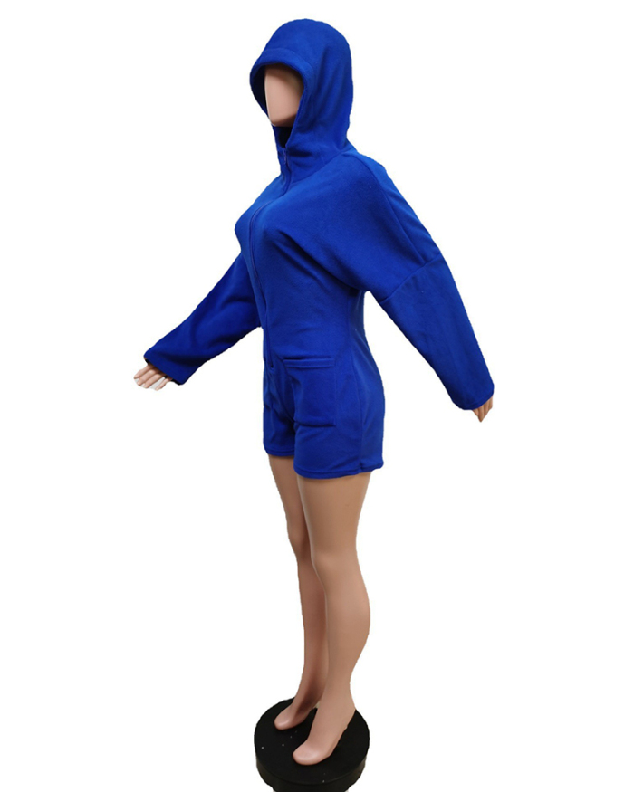 Women Solid Color Long Sleeve Hoodies House Wear Warming Rompers Black Orange Royal Blue Coffee Green S-2XL