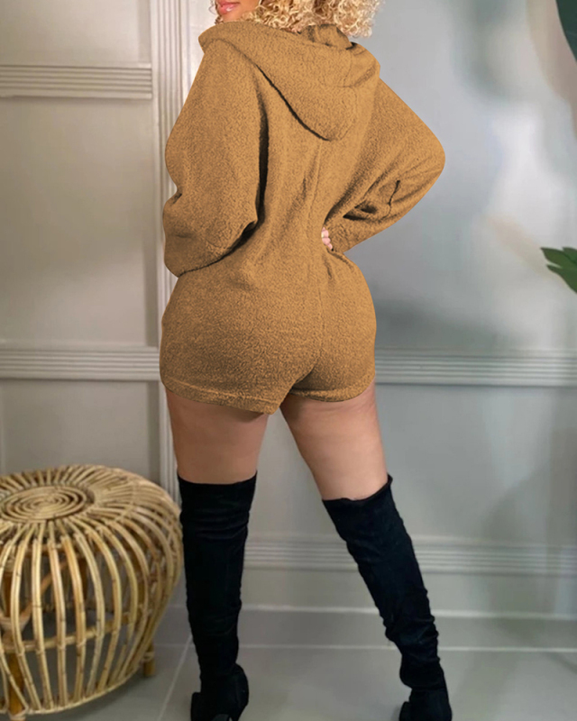 Women Solid Color Long Sleeve Hoodies House Wear Warming Rompers Black Orange Royal Blue Coffee Green S-2XL