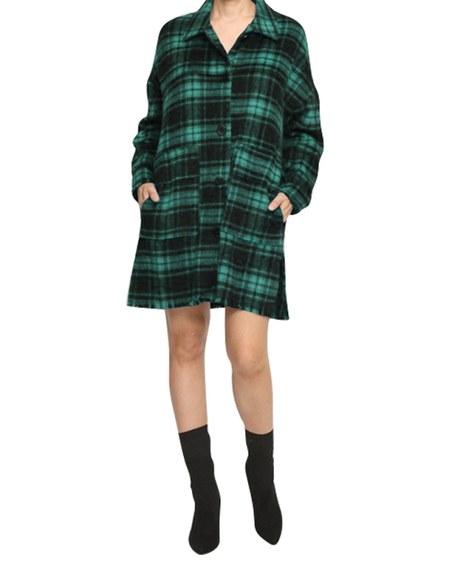 Women Long Sleeve Turn-down Collar Grid Pocket Casual Shirt Dress Red Green S-L