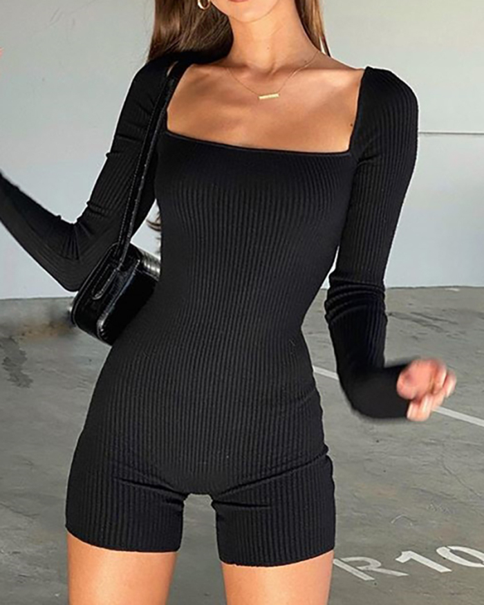 Ladies Fashion New Sexy Open Back Solid Color Long Sleeve Jumpsuit S-L