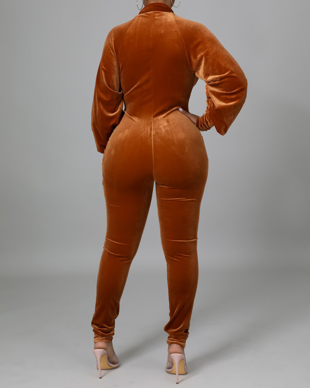 Fashion Lady Casual Sexy Lantern Sleeve Jumpsuit Black Brown S-2XL 