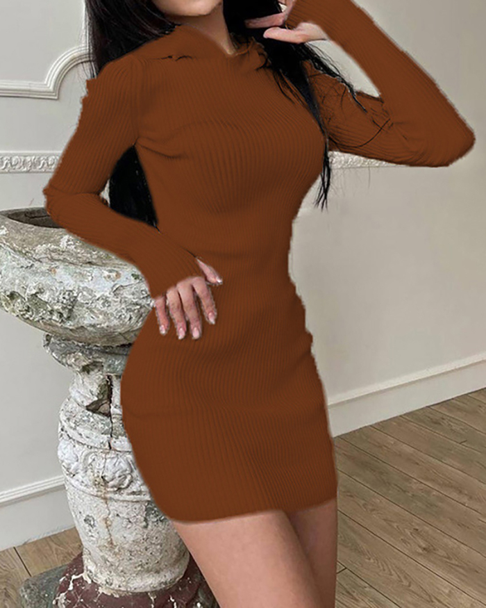 Lady Solid Color Hoodies Long Sleeve One Piece Dress Red Purple Gray Brown Black Apricot S-3XL 