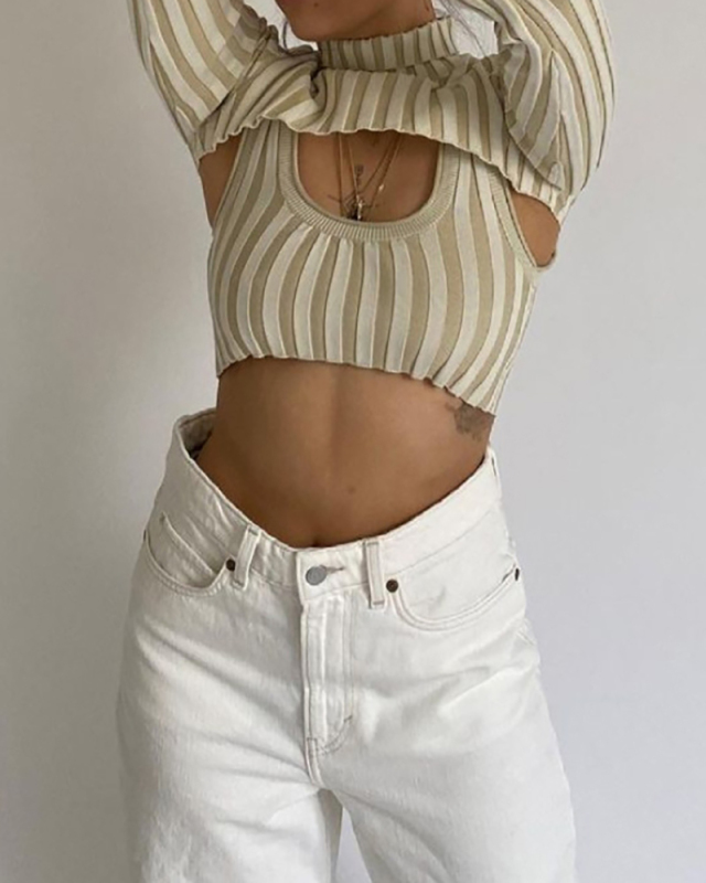 Lady Hollow Out Solid Color Long Sleeve High Neck Two Piece Tops Green Black Camel Rose Red Blue S-XL 