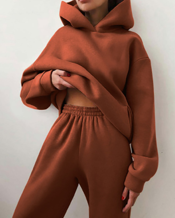 Hot Sale Multicolor Hooded Warming Sweatshirt Two Pieces Sets S-3XL