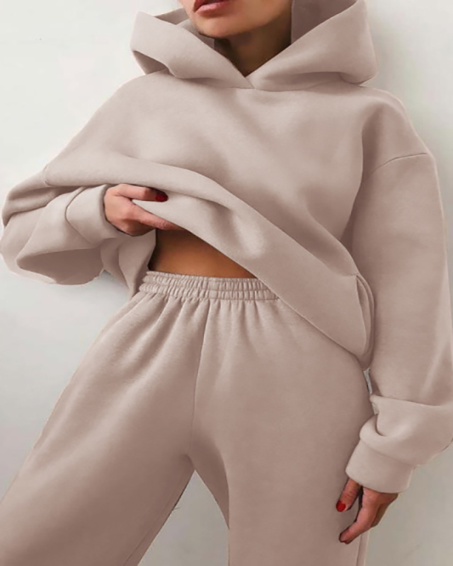 Hot Sale Multicolor Hooded Warming Sweatshirt Two Pieces Sets S-3XL
