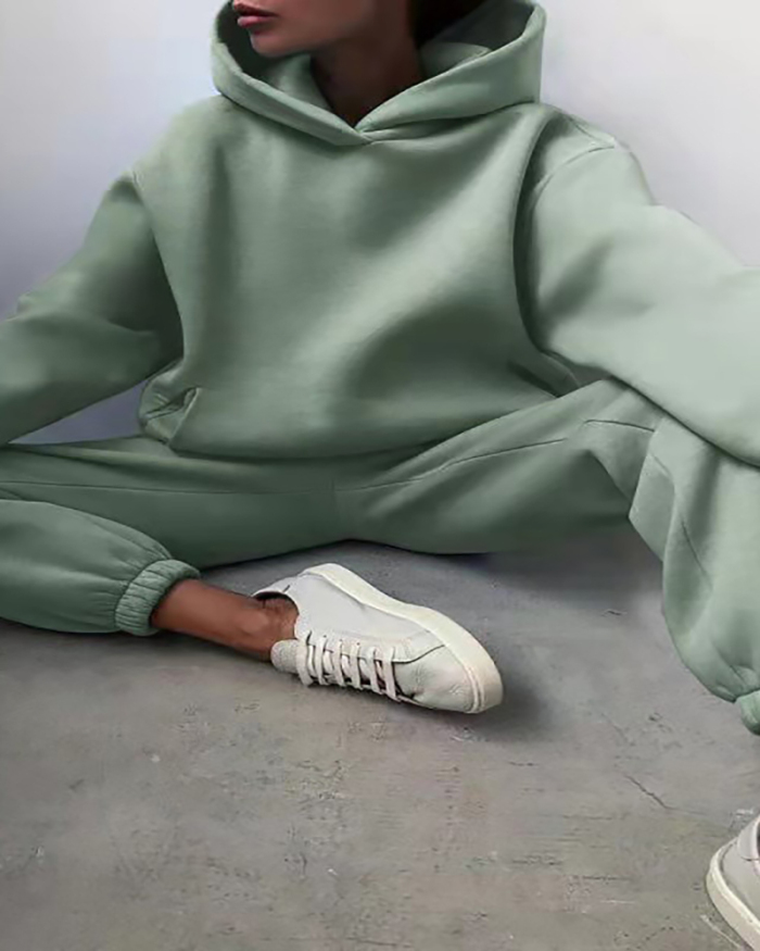 Hot Sale Multicolor Hooded Warming Sweatshirt Two Pieces Sets S-3XL