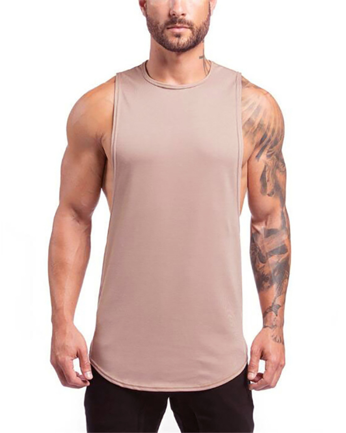 Men's Blank Cotton Loose Long Fitness Sports Elastic Vest M-XXL