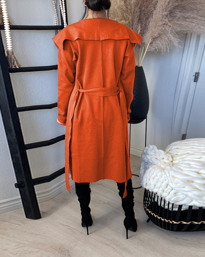 Solid Color Hoodies Pocket Sashes Fashion Women's Trench Coat White Black Blue Orange Brown S-XL