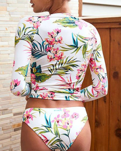 2021 Fashion New Bikini Swimsuit Printed Ladies Split Long Sleeve Swimwear S-XL