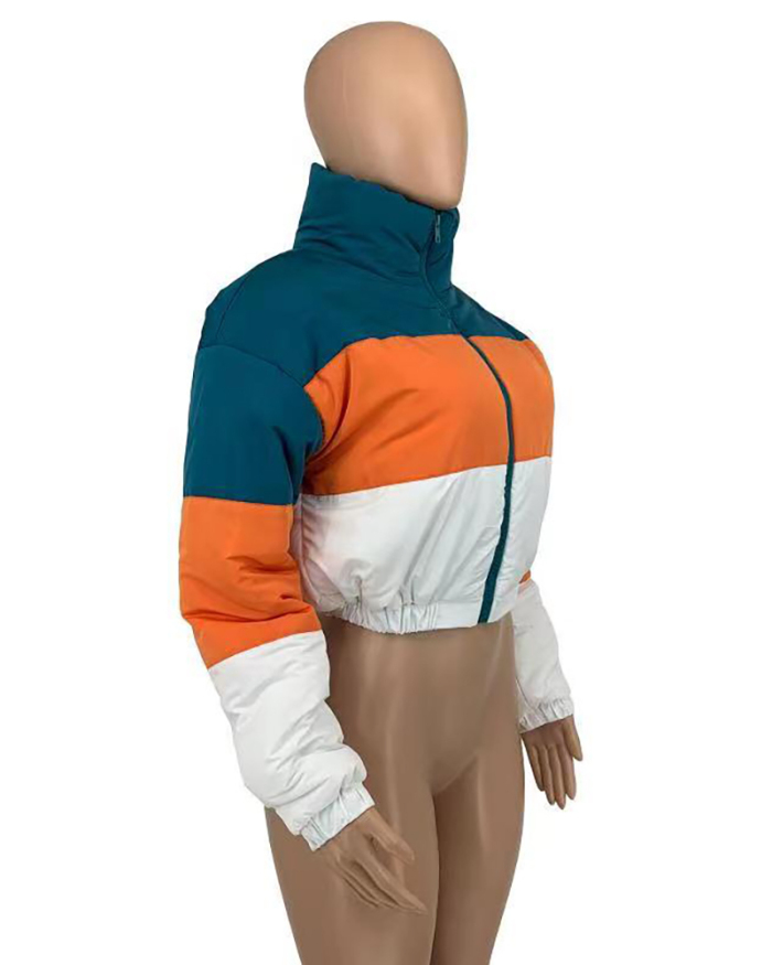 Winter Newest Colorblock Short Women Stylish Jackets Coat Yellow Blue Orange XS-3XL