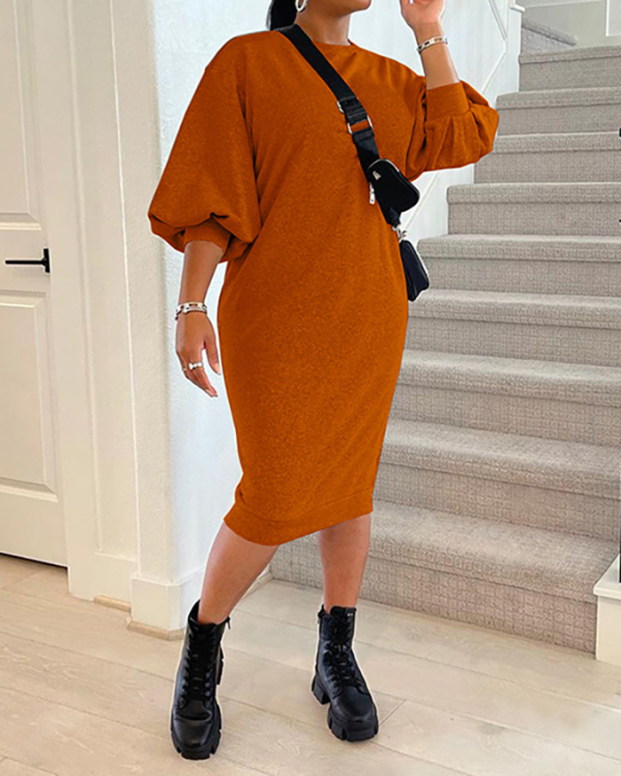 Ladies Fashion New Fashion Casual Pure Color Loose Sweater Fabric Dress XS-XXL