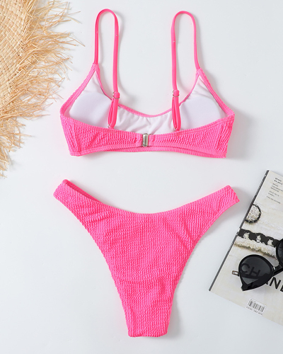 Solid Color Pit article Fabrics Sexy Bikini Two-piece Swimsuit Rosy S-L