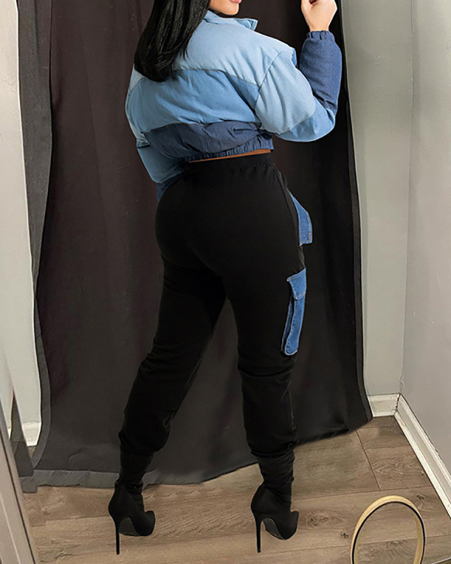 Winter Newest Colorblock Short Women Stylish Jackets Coat Yellow Blue Orange XS-3XL