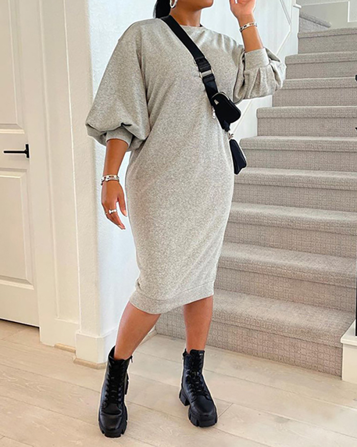 Ladies Fashion New Fashion Casual Pure Color Loose Sweater Fabric Dress XS-XXL