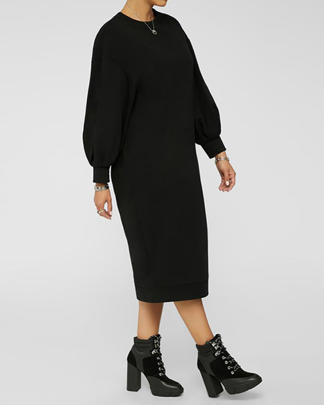 Ladies Fashion New Fashion Casual Pure Color Loose Sweater Fabric Dress XS-XXL