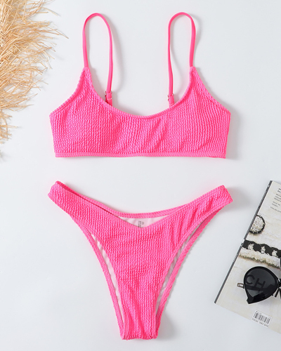 Solid Color Pit article Fabrics Sexy Bikini Two-piece Swimsuit Rosy S-L