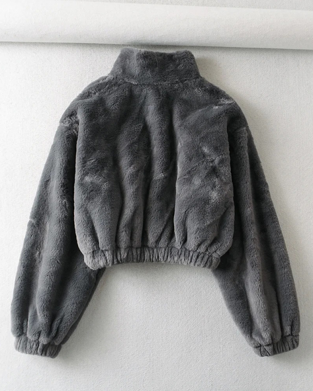 Ladies Fashion New Jacket Thicken Half High Neck Zipper Short Warm Top S-M