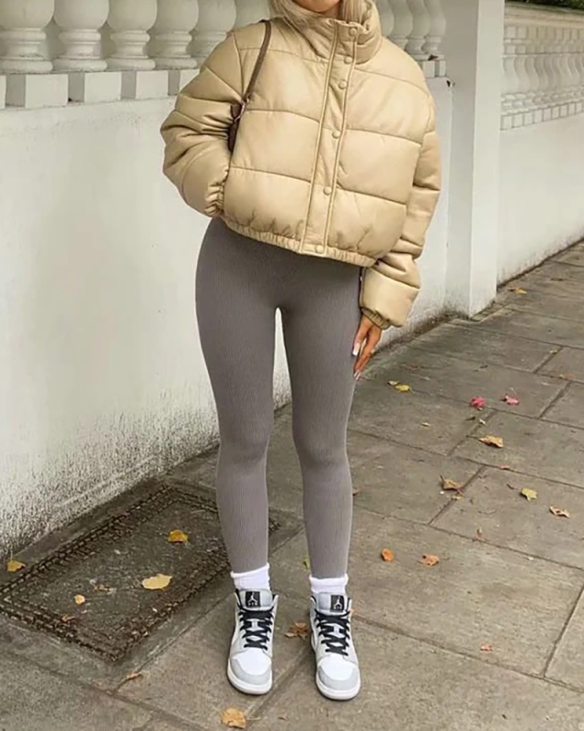 Ladies Fashion New Thicken Short Stand Collar Cotton Jacket S-XL