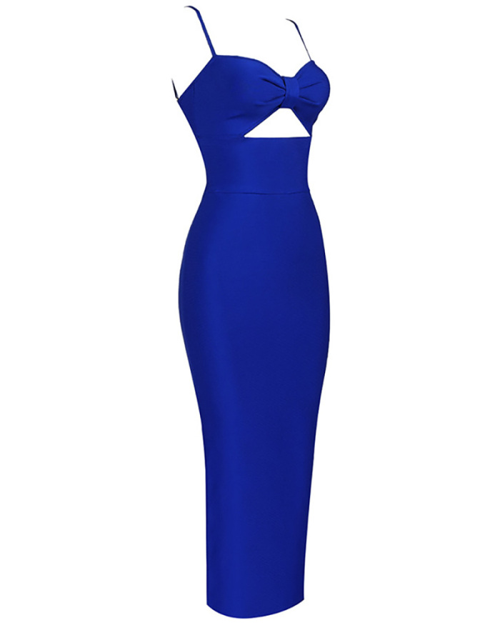 Elegant Solid Color Hollow Out High Elasticity Bandage Dresses Red Green Blue Black White Coffee XS-L