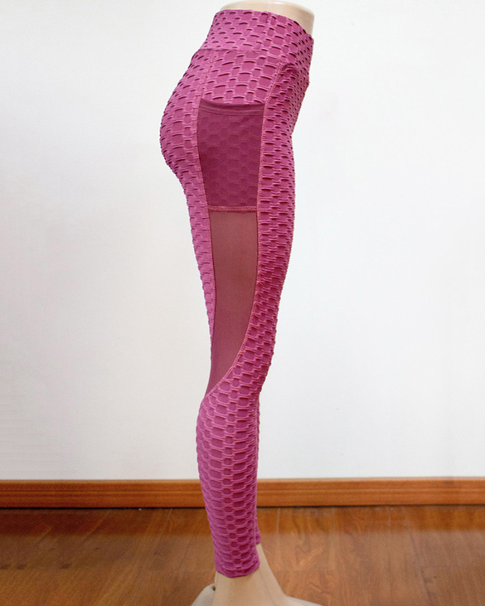 Ladies New Yoga Mesh Splicing Pocket Yoga Skinny High Waist Fitness Pants S-XXL