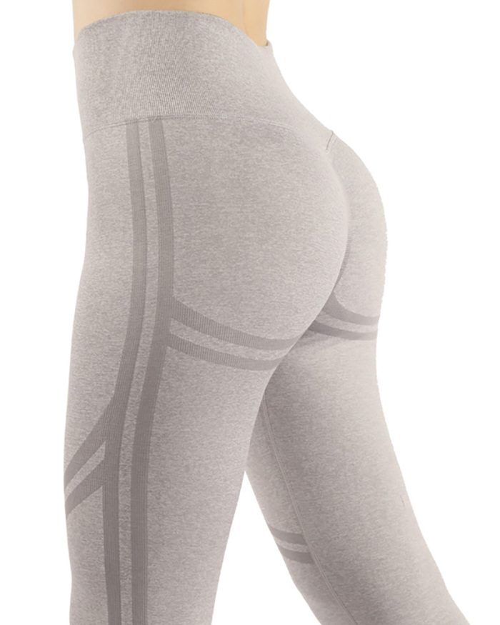 Ladies Fashion Double Striped Yoga Seamless Hip-lifting Tights High Waist Sweatpants XS-L