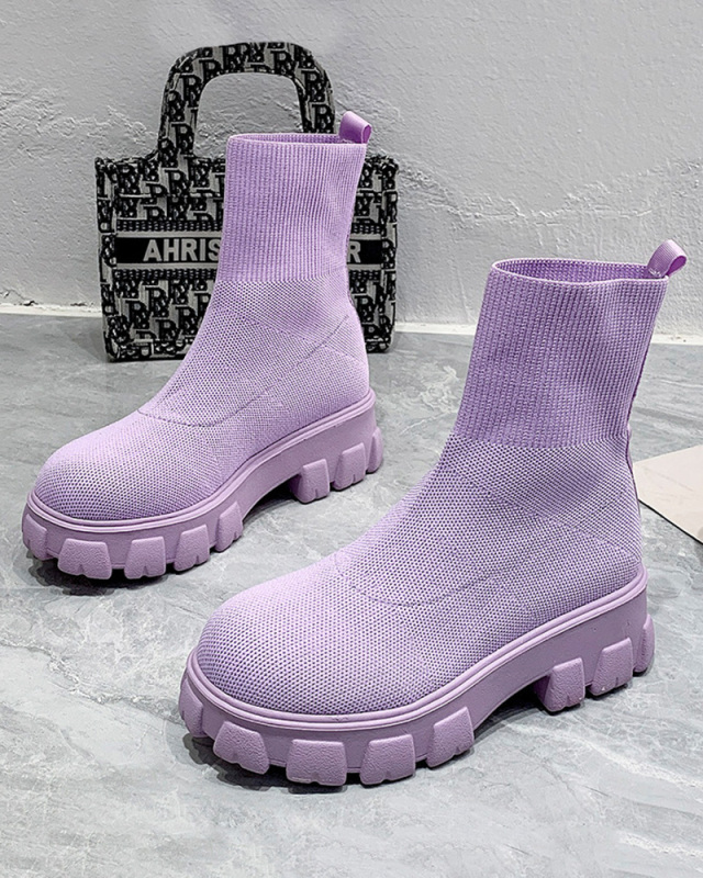 Lady Solid Color Winter Woven Boots Shoes Red Green Black Purple Apricot Coffee 35-43