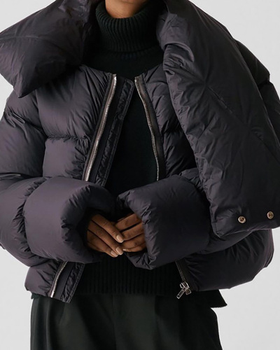 Winter New Thick Snap Button Bib Jacket Warm Cotton Jacket Black S-L