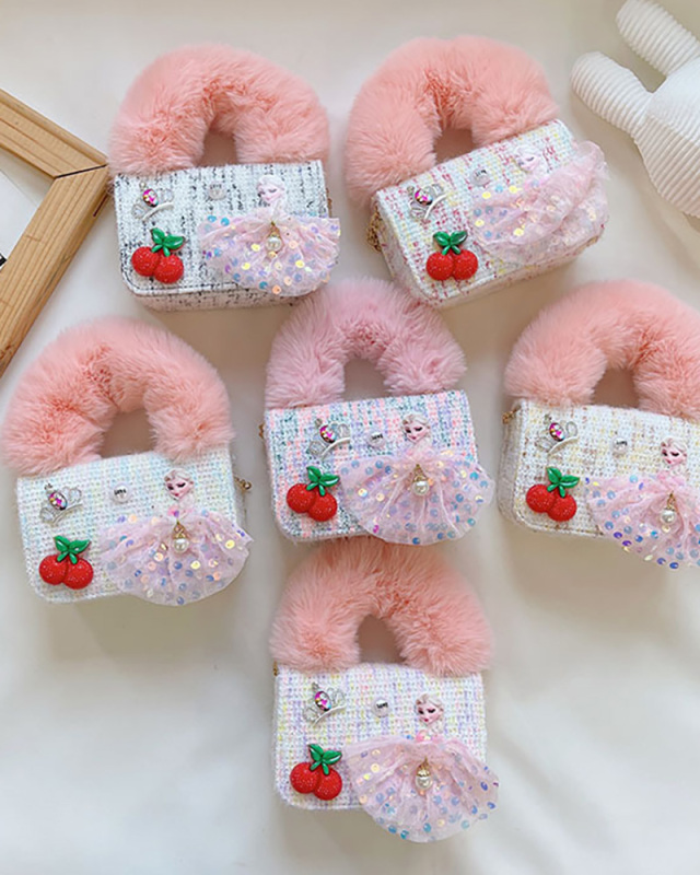 Children's New Shoulder Bag Messenger Bag Plush Girls Coin Purse Elsa Tide Bow Chain Bags