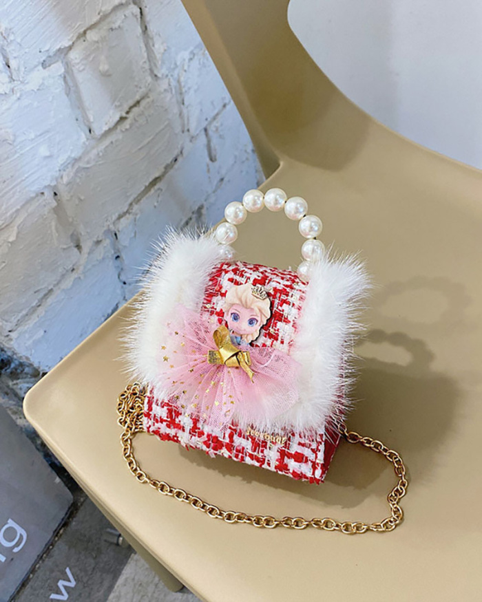 New Children's Cotton Linen Mink Fur Small Animal Accessories Pearl Portable Cute Style One-shoulder Diagonal Bag