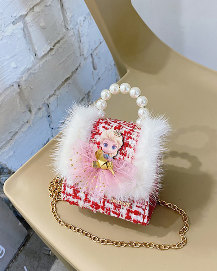 New Children's Cotton Linen Mink Fur Small Animal Accessories Pearl Portable Cute Style One-shoulder Diagonal Bag