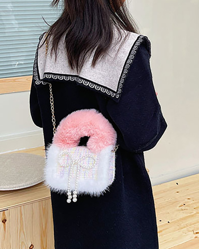 Children's New Shoulder Bag Messenger Bag Plush Girls Coin Purse Elsa Tide Bow Chain Bags