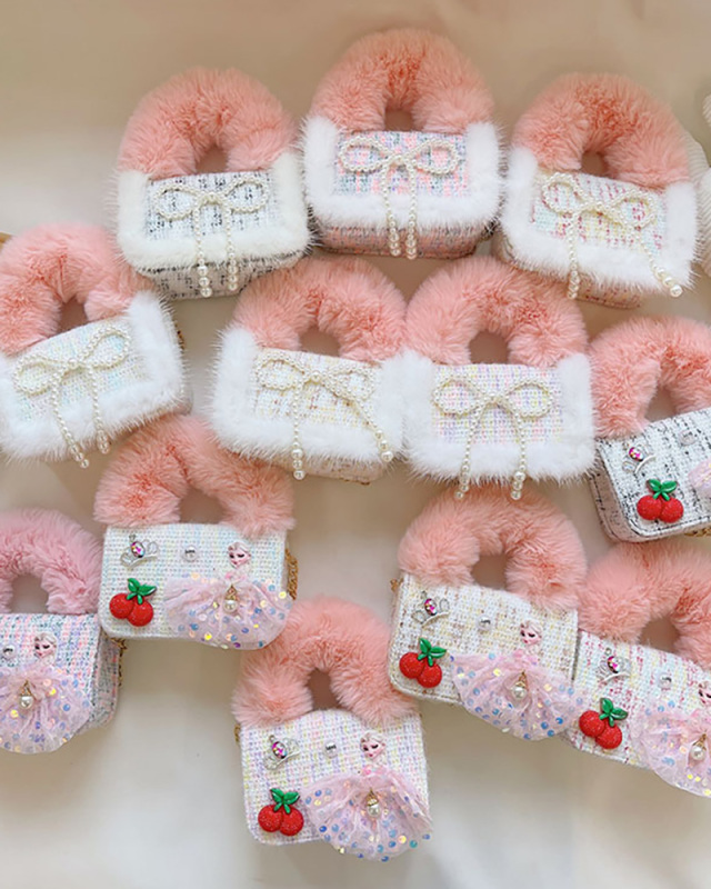 Children's New Shoulder Bag Messenger Bag Plush Girls Coin Purse Elsa Tide Bow Chain Bags