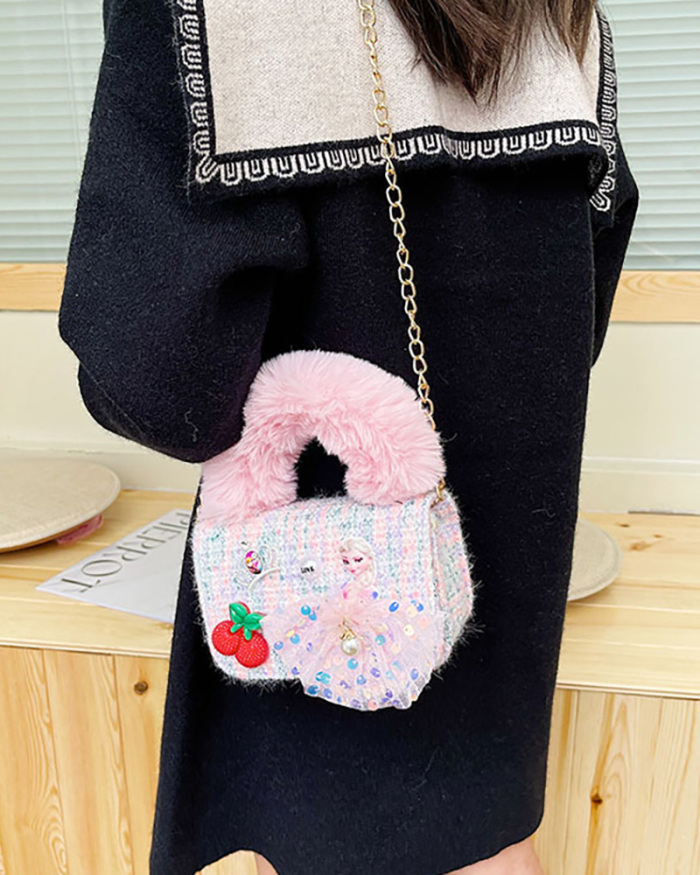 Children's New Shoulder Bag Messenger Bag Plush Girls Coin Purse Elsa Tide Bow Chain Bags