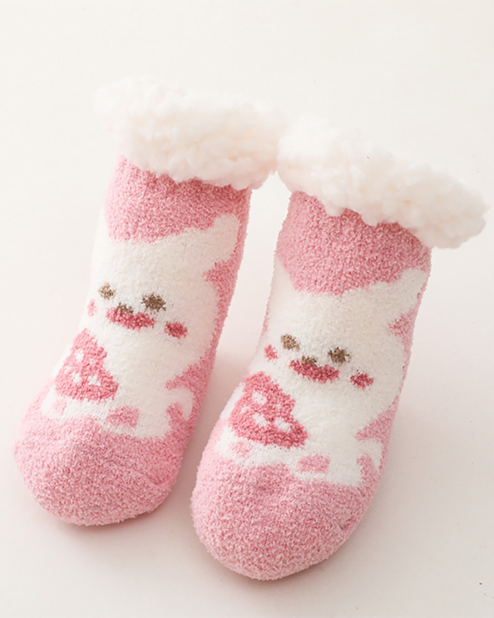 Children Christmas Lamb Velvet Coral Velvet Children Floor Socks New Year Red Baby Newborn Plus Velvet Floor Socks