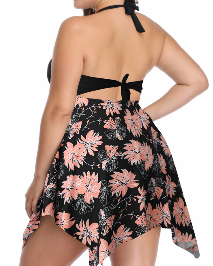 Ladies Fashion New Large Size Swimsuit Lace Split Skirt Printed Swimwear 2XL-6XL