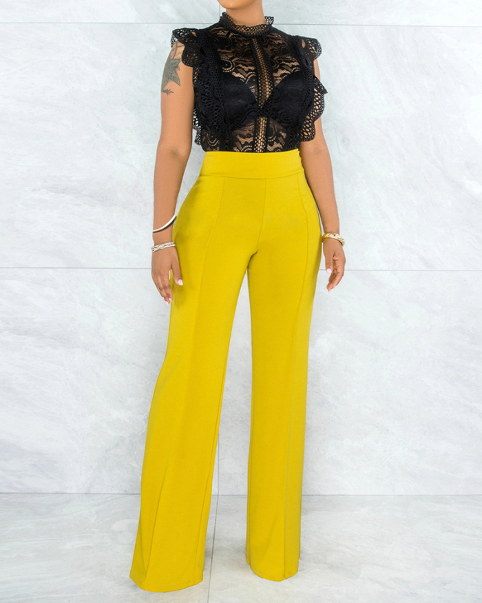 Women Solid Color Casual Pants Black Yellow Blue S-XL 