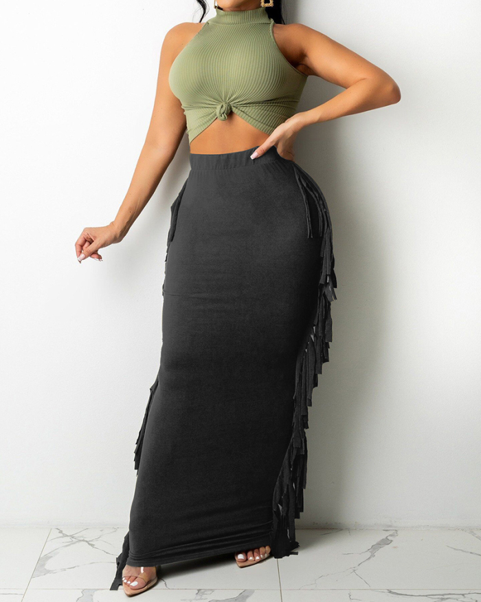 Ladies Fashion New Striped Fringed Half-length Skirt S-3XL