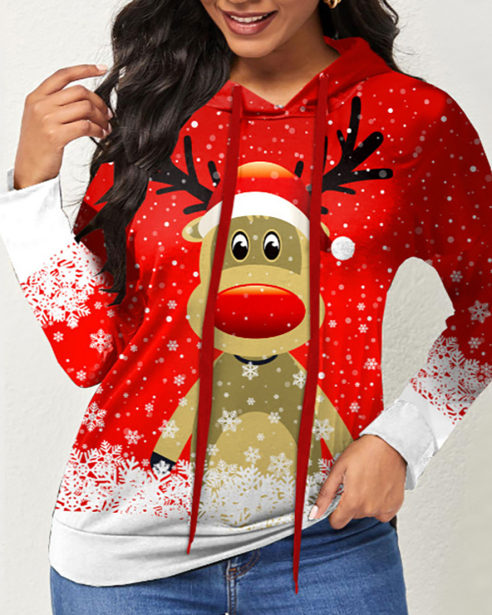 New Fashion Christmas Elk Print Sweater Hoodie Long Sleeve Casual Women Hoodies Tees