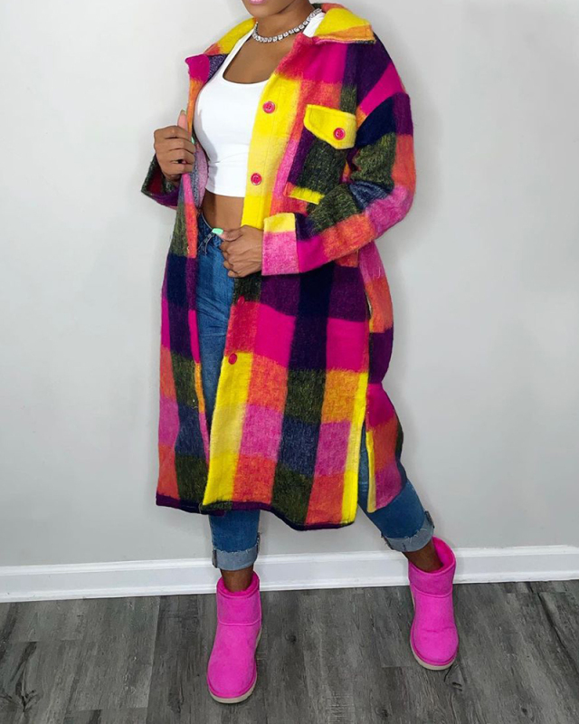 Lady Colorblock Cuasal Lapel Street Style Tops Coat Green Rose Red S-2XL 