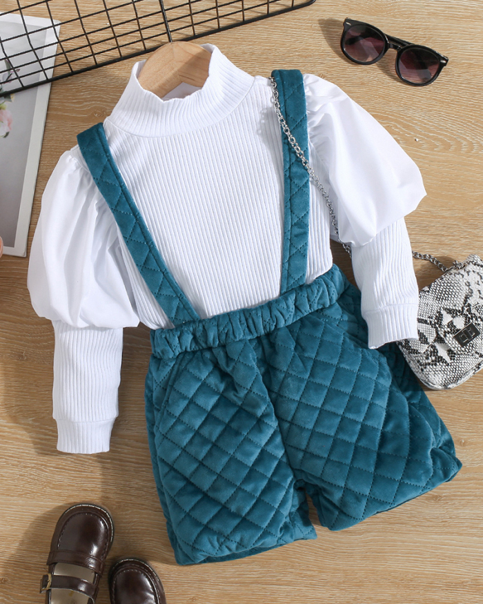 New Children's Long-Sleeved Warm Knit Top and Shorts Two-Piece Suit 90CM-130CM