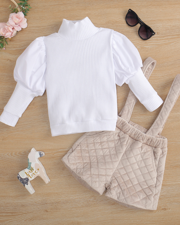 New Children's Long-Sleeved Warm Knit Top and Shorts Two-Piece Suit 90CM-130CM