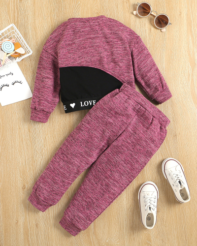 Children's Personality Longsleeved Round Neck Ribbon Letter Blouse and Trousers Two-Piece Set 90CM-130CM