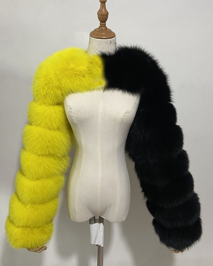 Lady Solid Color Party Fur Tops White Pink Yellow Green Black Blue Red S-4XL