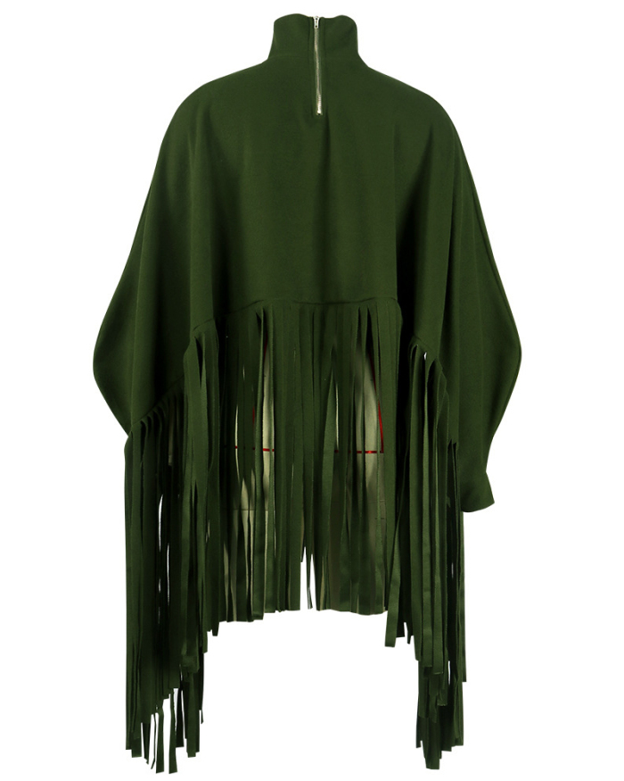 Fashion Solid Color Long-sleeved Fringed Top Winter Wear Black Khaki Wine Red Army Green Deep Blue Deep Gray S-5XL