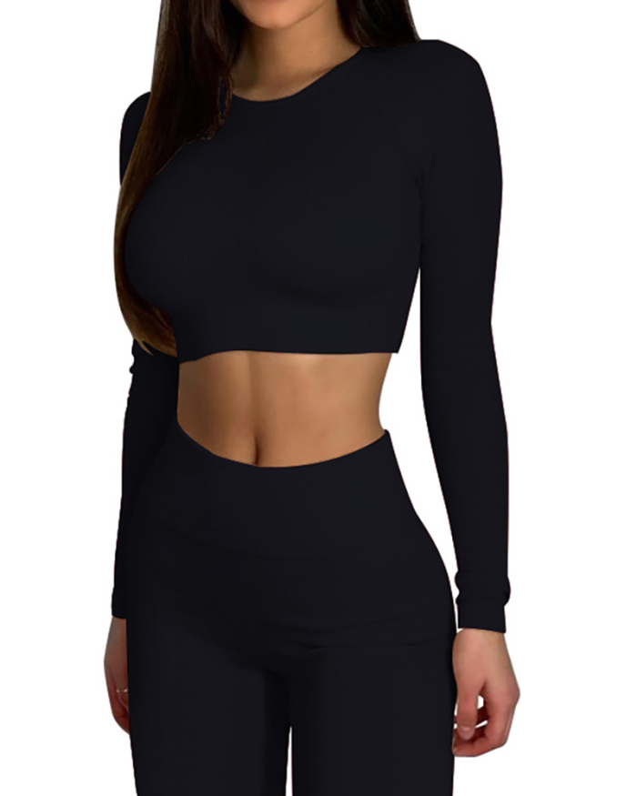 Ladies Fashion Knitted Seamless Yoga Wear Sports Fitness Two-Pieces Suit S-L