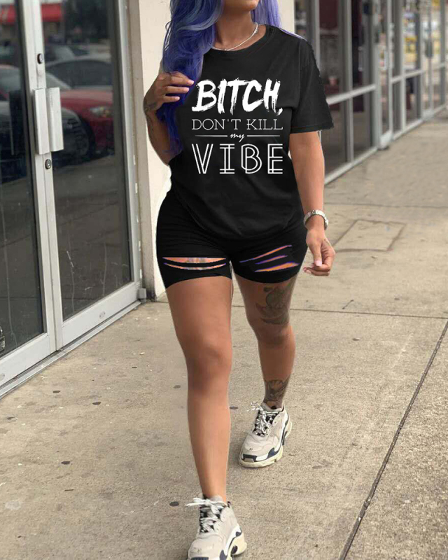 Women Letter Printing Street Style Two Piece Set White Black Blue S-3XL 