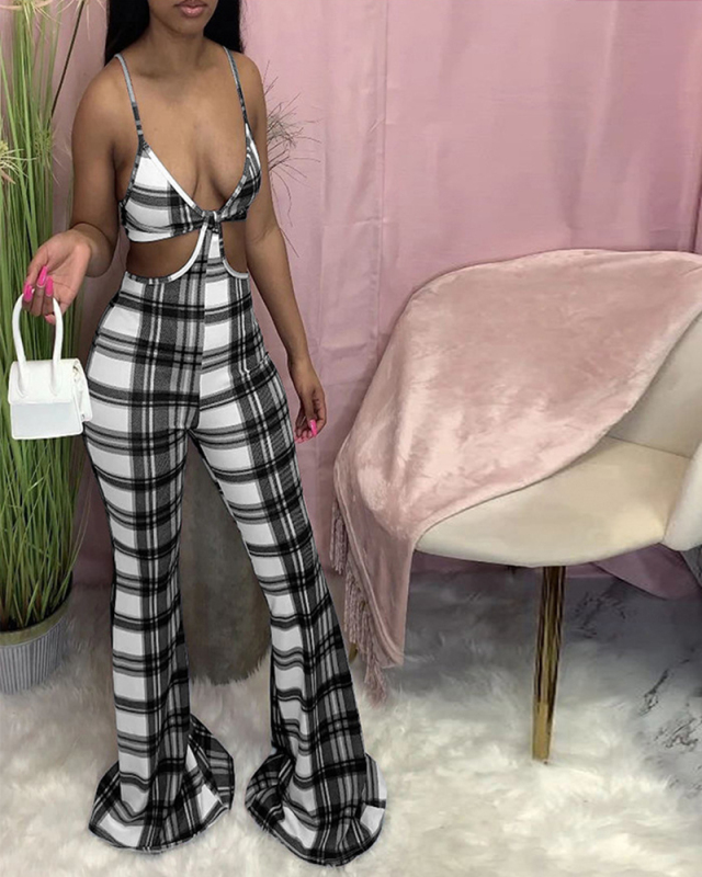 Women Printing Hollow Out Sleeve Jumpsuit Pink Black Yellow S-2XL 