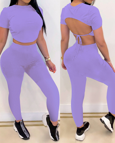 Women Fashion Solid Color Short Sleeve Pants Sets Two Pieces Outfit White Gray Purple Black S-2XL