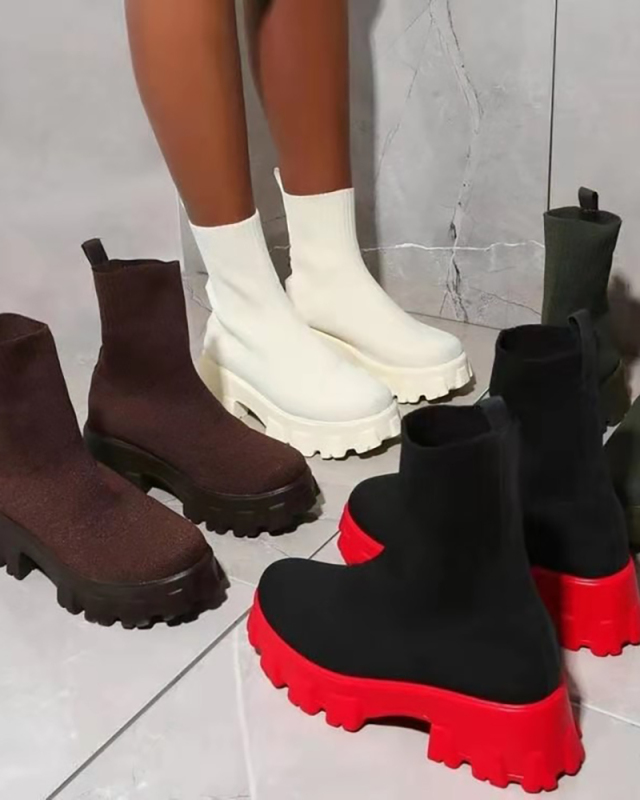 Women Colorblock Fashion Shoes Boots Black Red 35-43