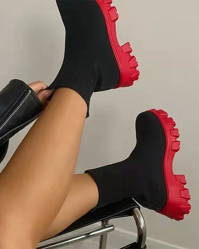 Women Colorblock Fashion Shoes Boots Black Red 35-43